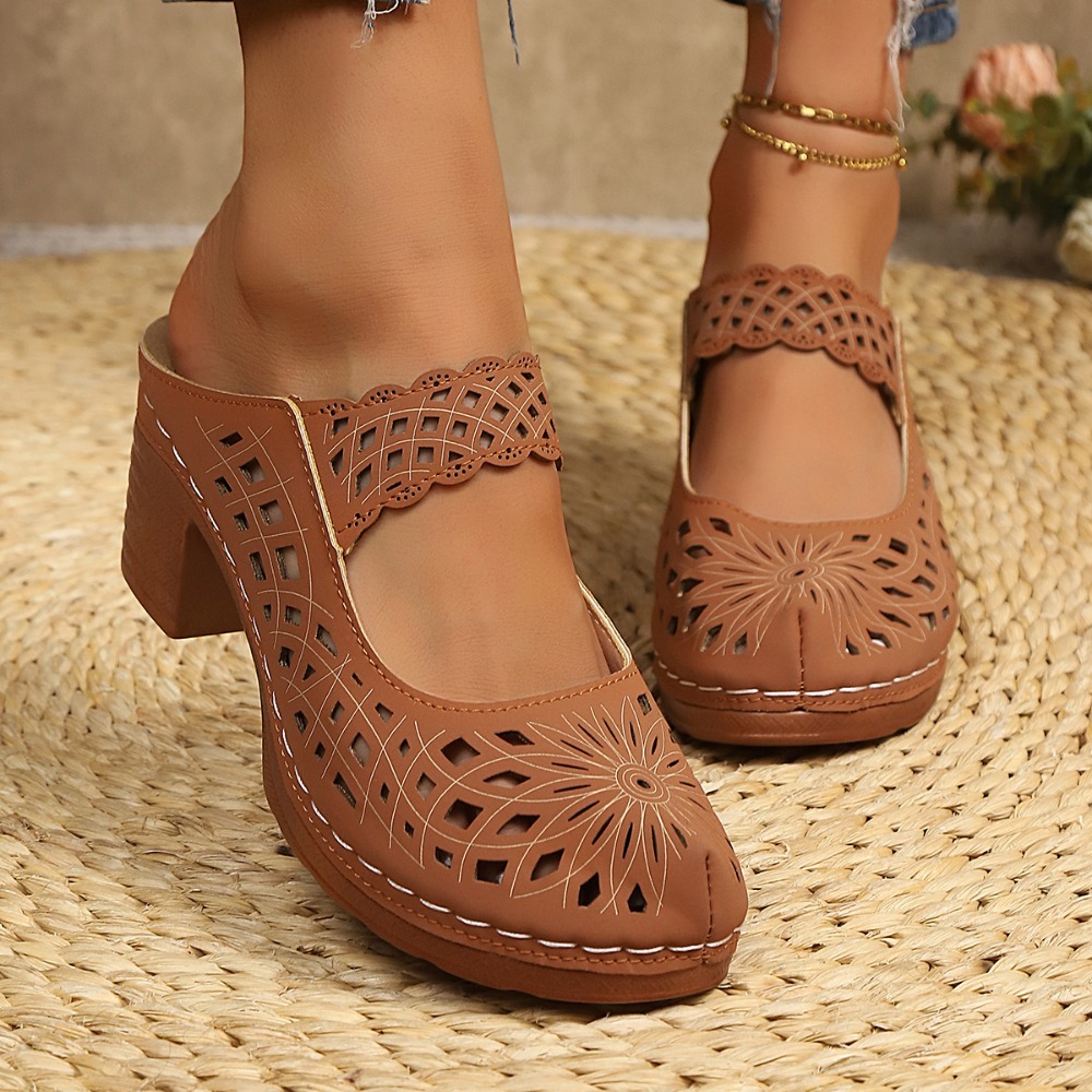 Vintage Women'S Formal Wear - Women Hollow Cutout Mules Chunky Block