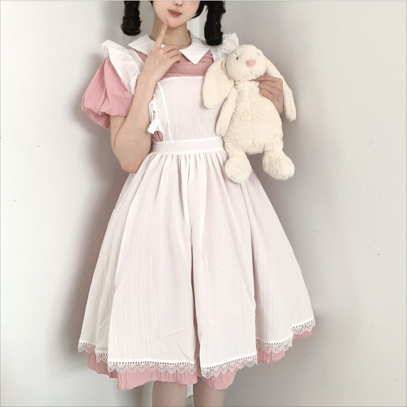 Vintage Women'S Formal Wear - Long Pink White Maid Dress with