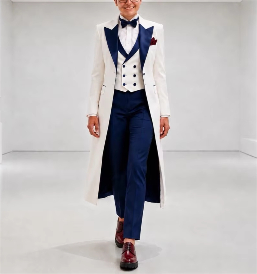 Women'S Formal Wear Suit - Navy Blue White Women's Jacket Suits