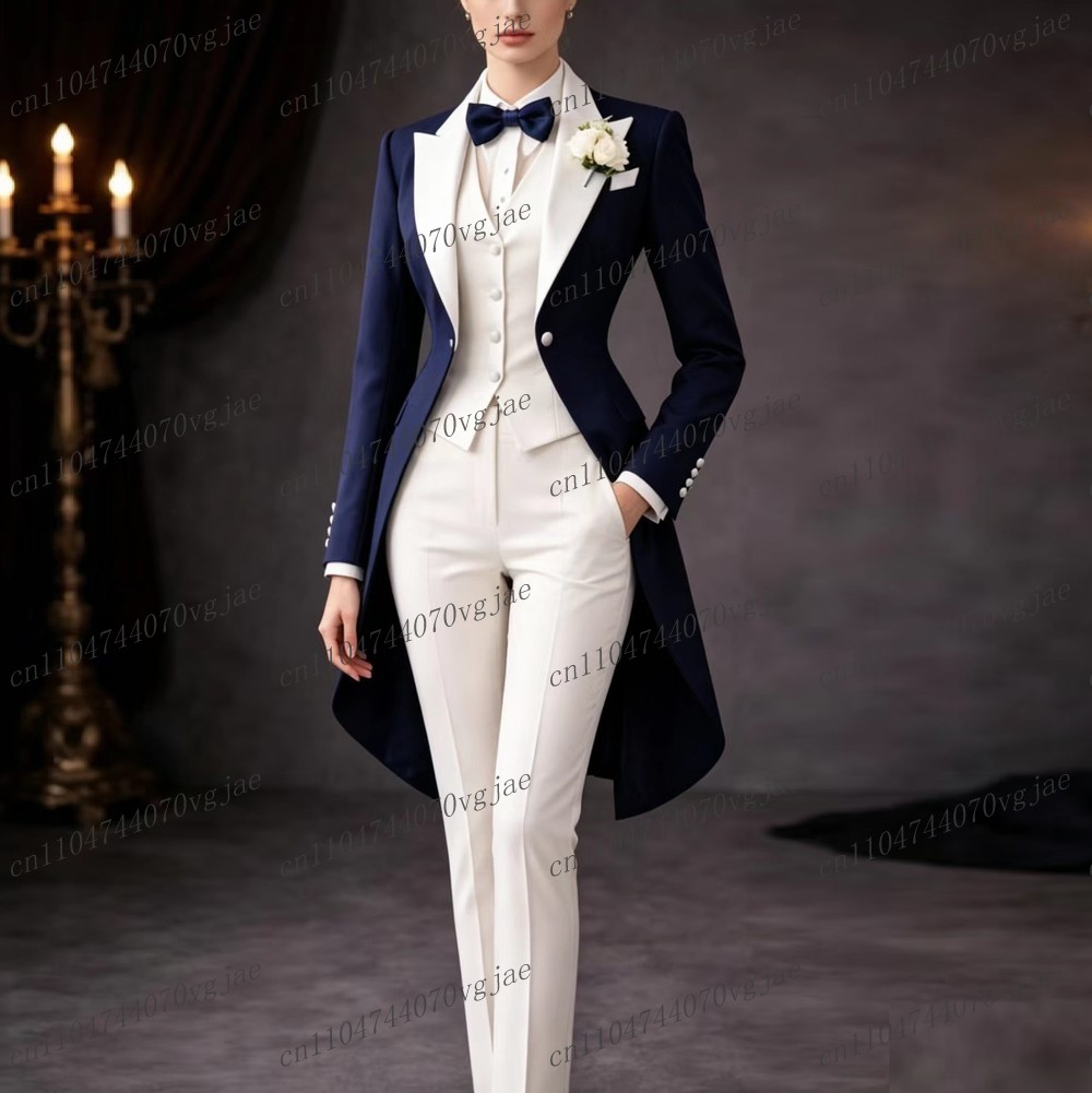 Navy Blue And White Long Women - đánh giá và giá Women'S Formal Wear Suit